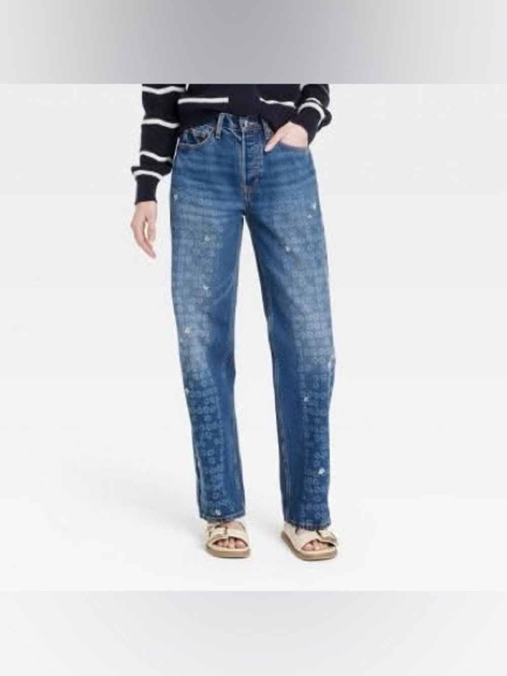 Universal Thread Women's Mid-Rise Embroidered Daisy Baggy Jeans